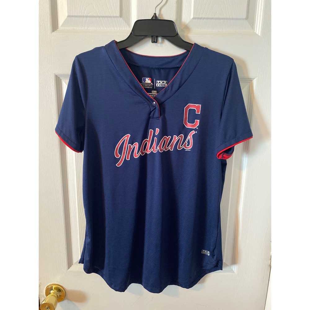 MLB Cleveland Indians Womens Jersey Navy Blue TX3 Cool Short Sleeve Shirt Large